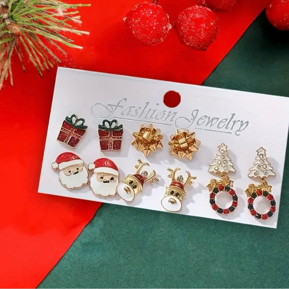 Festive Christmas Earrings Set - 6 Pairs of Earrings